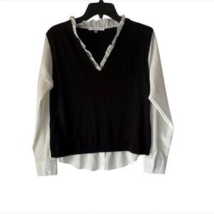 Sioni Black V-Neck Sweater with White Trim